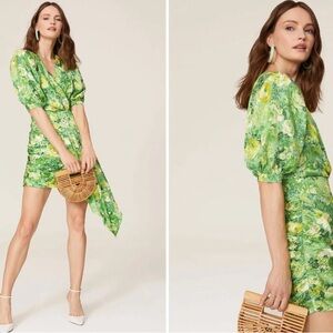 Ronny Kobo Monica silk floral asymmetrical puff sleeve dress small